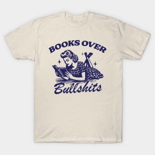 Books Over Bullshirts Graphic T-Shirt, Retro Unisex Adult T Shirt, Vintage 90s Theme T Shirt, Nostalgia T-Shirt